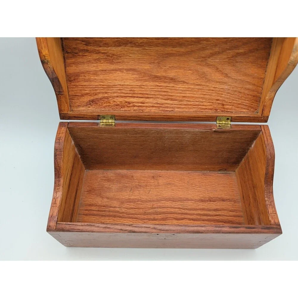 Vtg Oak Box Dovetail Handmade Hinged Lid Jewelry Watch Trinket